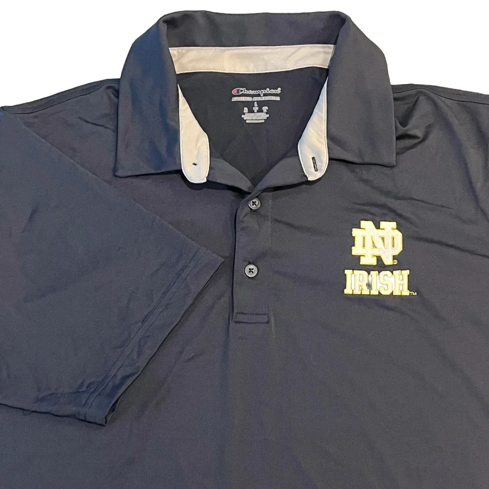 Notre Dame Fighting Irish Champion‎ Polo Shirt Mens L Navy Performance Stretch